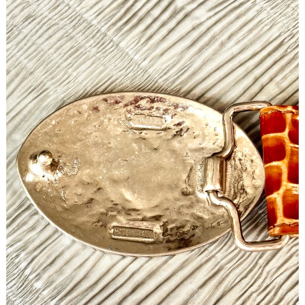 Genuine Leather Rust Garuglieri Italian Made Crocodile Pattern Embossed Belt-MED - Picture 8 of 12